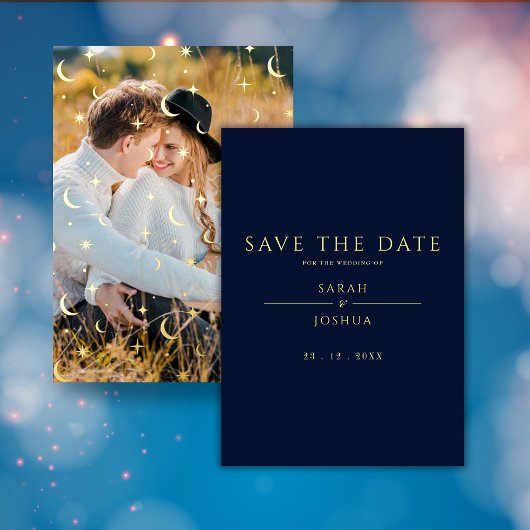 Celestial Navy Minimal Star Moon Foto Folieneinladung