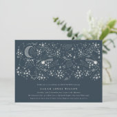 Celestial Navy Starry Night Moon Baby Shower Einladung (Stehend Vorderseite)