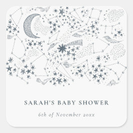 Celestial Navy Starry Night Moon Baby Shower Quadratischer Aufkleber