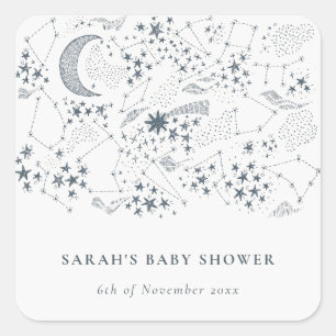 Celestial Navy Starry Night Moon Baby Shower Quadratischer Aufkleber
