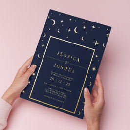 Celestial Navy Vintager Star Moon Golden Foil Folieneinladung