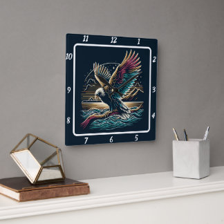 Celestial Neon Eagle Quadratische Wanduhr