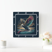 Celestial Neon Eagle Quadratische Wanduhr (Zuhause)