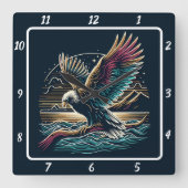 Celestial Neon Eagle Quadratische Wanduhr (Vorderseite)