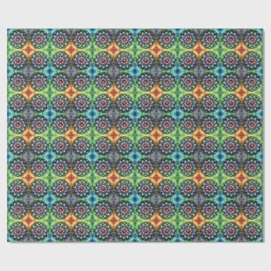 Celestial Neon Mandala mit lebendiger Abstrakter Geschenkpapier (Flach)