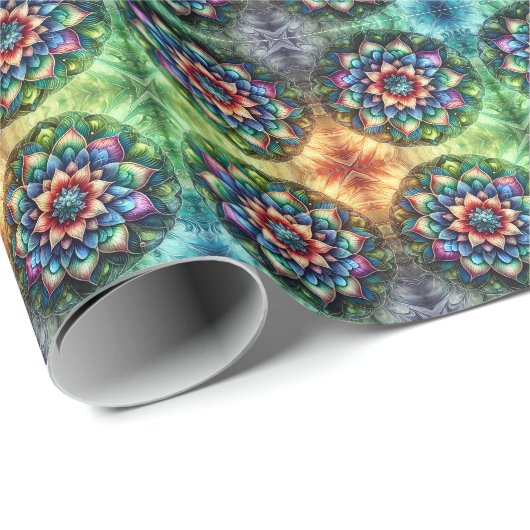 Celestial Neon Mandala mit lebendiger Abstrakter Geschenkpapier (Rolleneckpunkt)