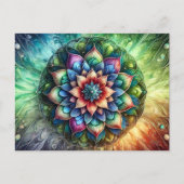 Celestial Neon Mandala mit lebendiger Abstrakter Postkarte (Vorderseite)