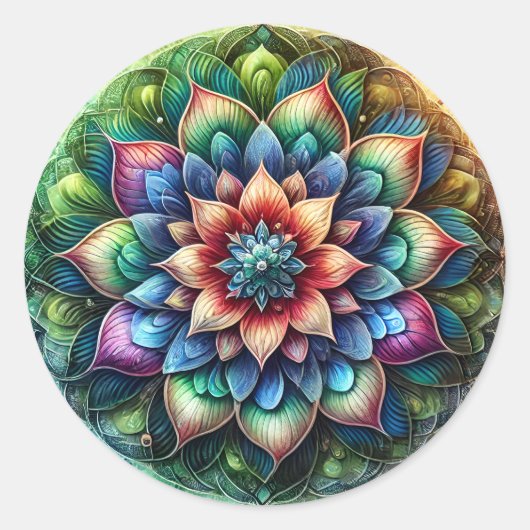 Celestial Neon Mandala mit lebendiger Abstrakter Runder Aufkleber (Vorderseite)