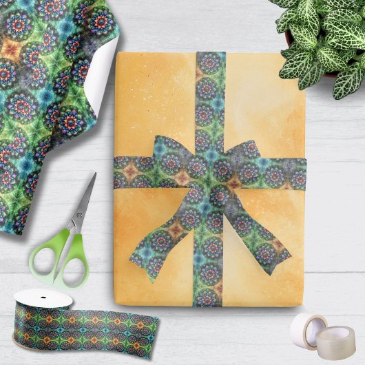 Celestial Neon Mandala Retro-Modern Ribbon Satinband