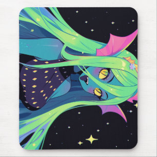 Celestial Neon Mermaid — Kawaii Cosmic Siren Vibes Mousepad