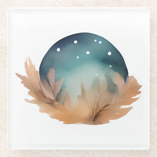 Celestial Nest Watercolor Abstrakt Glasuntersetzer (Vorderseite)