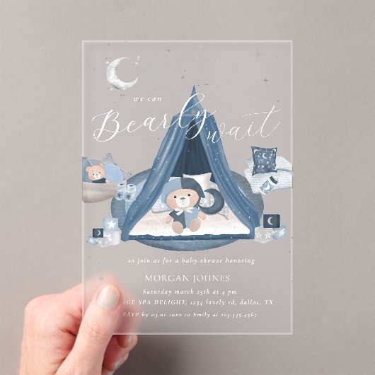 Celestial Niedlich Bearly Wait Baby Dusche Acryleinladungen (Insitu (Handheld))