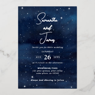 Celestial Night Sky Abend Wedding Blue & Silver Folieneinladung