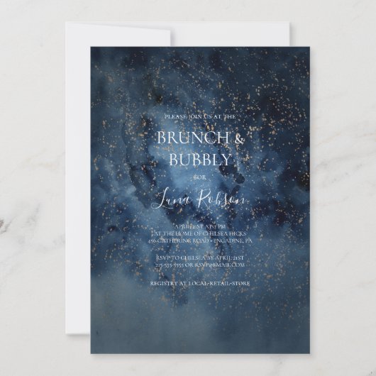 Celestial Night Sky Gold Brunch und Bubbly Shower Einladung (Vorderseite)