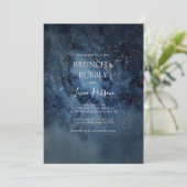 Celestial Night Sky Gold Brunch und Bubbly Shower Einladung (Stehend Vorderseite)