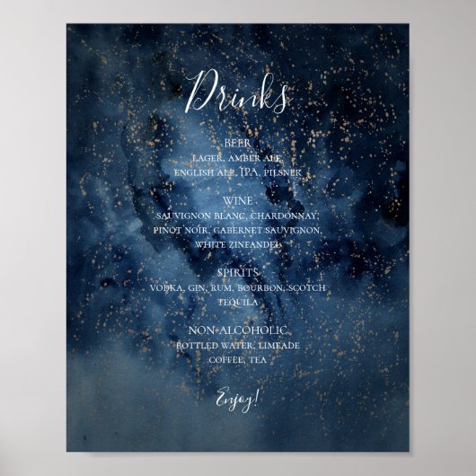 Celestial Night Sky | Gold Drinks Menu Sign Poster (Vorne)