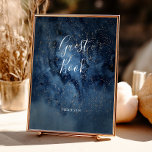 Celestial Night Sky | Gold Guest Book Sign Poster<br><div class="desc">Dieser Himmel am Himmel | Das goldene Gästebuchzeichen ist perfekt für Ihre verzauberte Hochzeit unter dem Sternenhimmel. Der dunkelmarineblau blaue Aquarellhimmel, mit goldenen Sternen übersät, wird den Ton für Ihren Abend boho Freiluft-Hochzeit Set. Personalisieren Sie es, wie Sie es wünschen oder behalten, wie es ist. Schauen Sie sich die Erholung...</div>