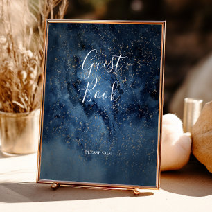 Celestial Night Sky   Gold Guest Book Sign Poster