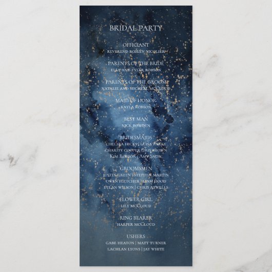 Celestial Night Sky | Gold-Hochzeitsprogramm Programm (Rückseite)