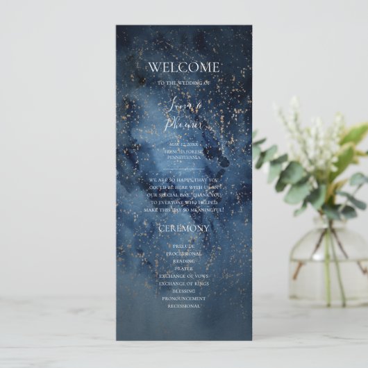 Celestial Night Sky | Gold-Hochzeitsprogramm Programm (Stehend Vorderseite)