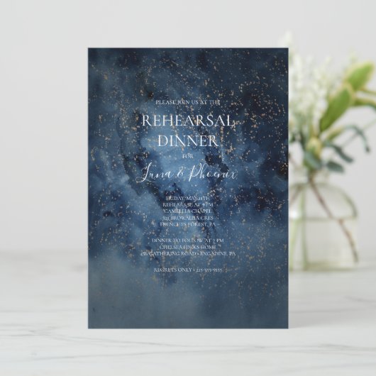 Celestial Night Sky | Gold Probe Dinner Einladung (Stehend Vorderseite)
