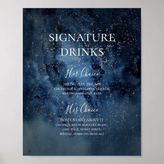 Celestial Night Sky | Gold Signature Drinks Signat Poster (Vorne)