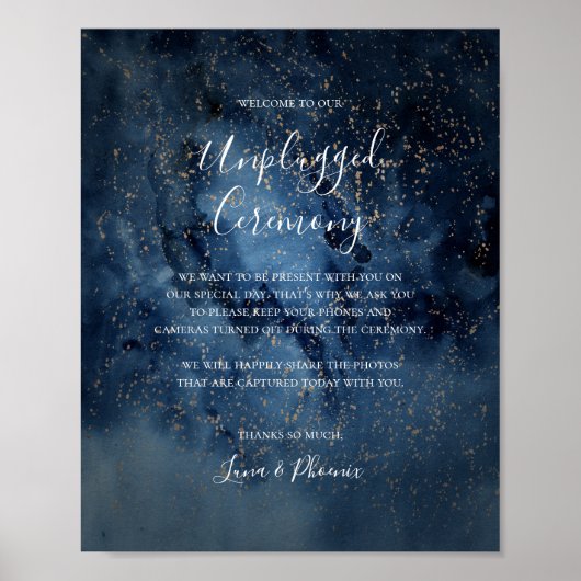Celestial Night Sky | Gold Unplugged Zeremony Sign Poster (Vorne)