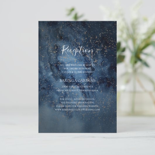 Celestial Night Sky | Gold Wedding Reception Card Begleitkarte (Stehend Vorderseite)