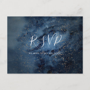 Celestial Night Sky   Gold Wedding RSVP Postcard Postkarte
