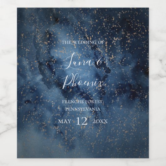 Celestial Night Sky | Gold Wedding Wine Label Weinetikett (Einzelnes Label)