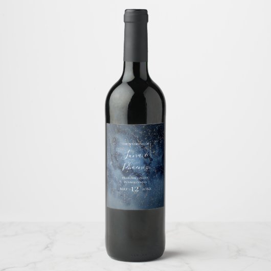 Celestial Night Sky | Gold Wedding Wine Label Weinetikett (Vorderseite)