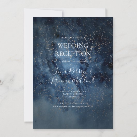 Celestial Night Sky | Hochzeitsempfang für Gold Einladung (Vorderseite)