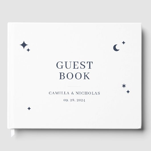 Celestial Night Sky Linen Wedding Guest Book Gästebuch (Vorderseite)