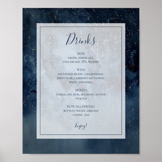 Celestial Night Sky mit Frame Drinks Menü-Zeichen Poster (Vorne)