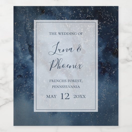 Celestial Night Sky mit Rahmen Wedding Wine Label Weinetikett (Einzelnes Label)