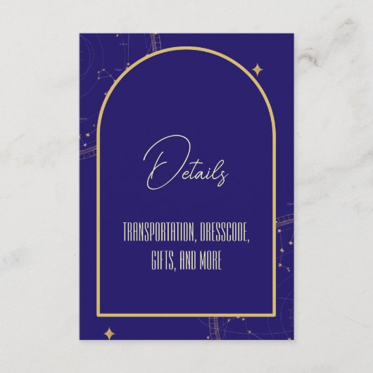 Celestial Night Sky Navy Blue and Gold Wedding Begleitkarte (Vorderseite)