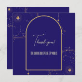Celestial Night Sky Navy Blue and Gold Wedding Dankeskarte (Vorne/Hinten)