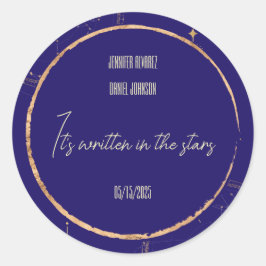 Celestial Night Sky Navy Blue and Gold Wedding Runder Aufkleber