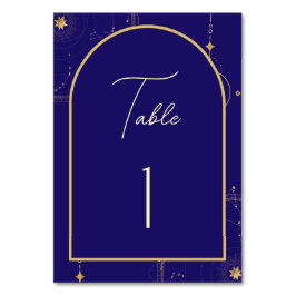 Celestial Night Sky Navy Blue and Gold Wedding Tischnummer