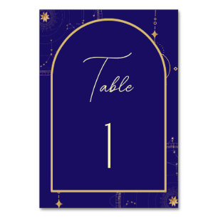 Celestial Night Sky Navy Blue and Gold Wedding Tischnummer