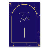 Celestial Night Sky Navy Blue and Gold Wedding Tischnummer (Rückseite)