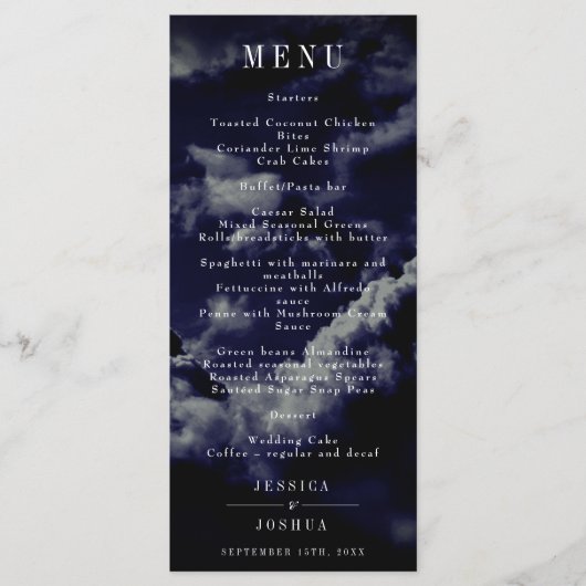 Celestial Night Sky Navy Blue Wedding Dinner Menükarte (Vorderseite)