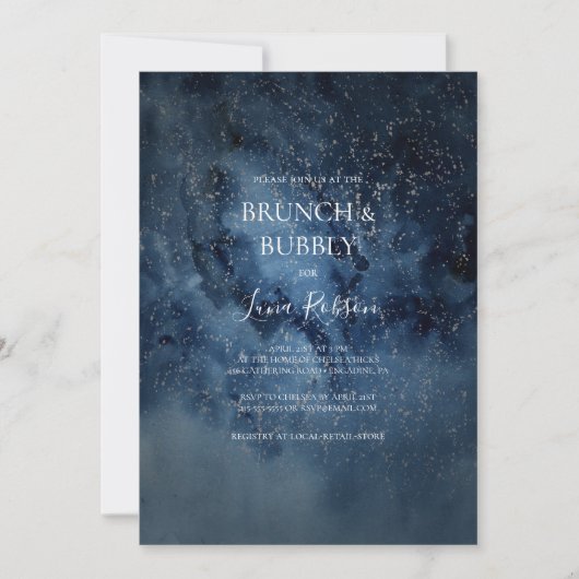 Celestial Night Sky Silver Brunch und Bubbly Einladung (Vorderseite)