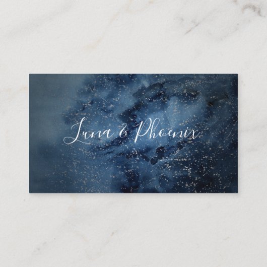 Celestial Night Sky | Silver Flat Wedding Platzkarte (Rückseite)