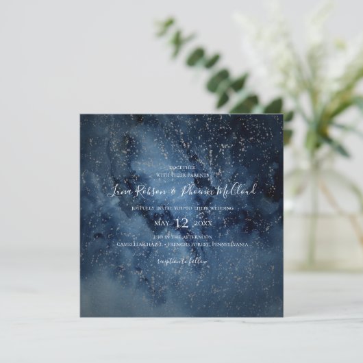 Celestial Night Sky | Silver Square Wedding Einladung (Stehend Vorderseite)