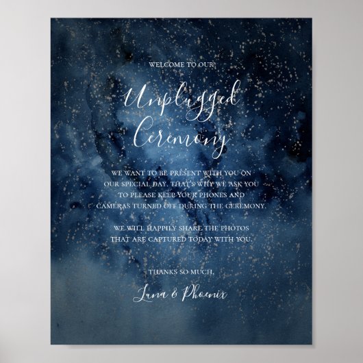 Celestial Night Sky Silver Unplugged Zeremony Sign Poster (Vorne)