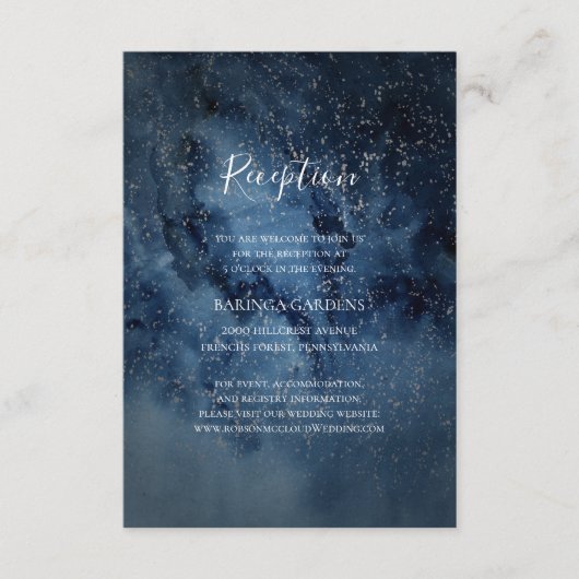 Celestial Night Sky Silver Wedding Reception Card Begleitkarte (Vorderseite)