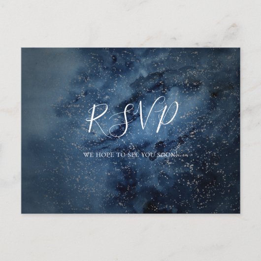 Celestial Night Sky | Silver Wedding RSVP Postcard Postkarte (Vorderseite)