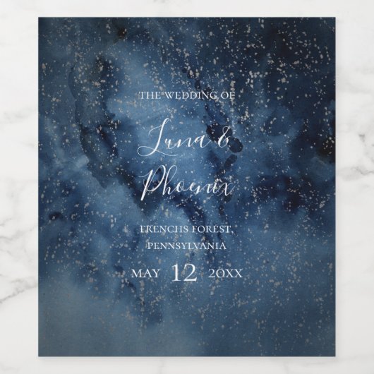 Celestial Night Sky | Silver Wedding Wine Label Weinetikett (Einzelnes Label)