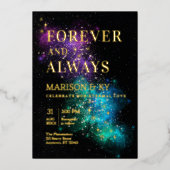 Celestial Night Sky Space Nebula Gold Star Hochzei Folieneinladung (Vorderseite)